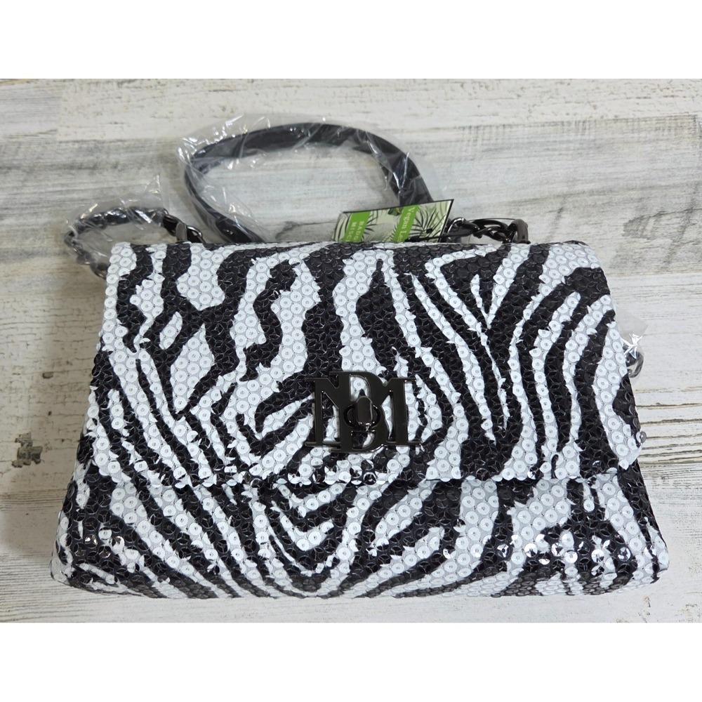 Badgley Mischka Zebra Crossbodybag Sequin Black White Vegan Leather NWT - Picture 6 of 13